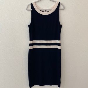 St. John navy blue striped scoop neck dress